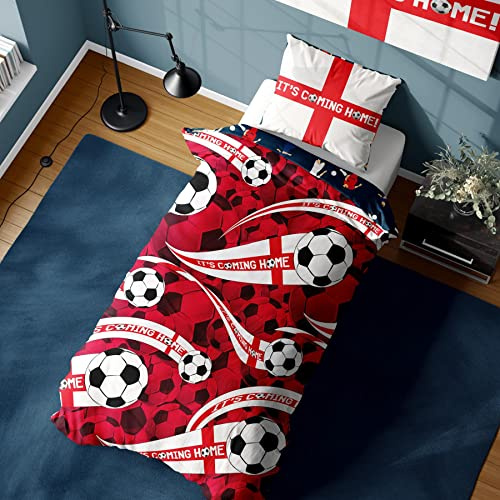 Its Coming Home Single Duvet Cover - England Football Design - Reversible Bedding set with matching Pillowcase