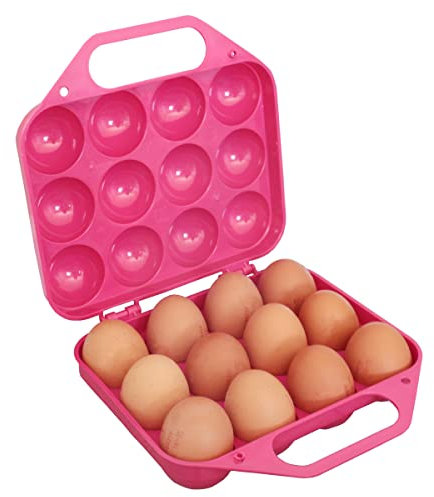 Huevera de Plastico para 12 Unidades,Huevera Frigorifico, Huevera Nevera, Organizador Frigorífico Huevos,Bandeja Portátil Lateral Doble con Asa, Engrosada para Viajes y al Aire Libre, fusia