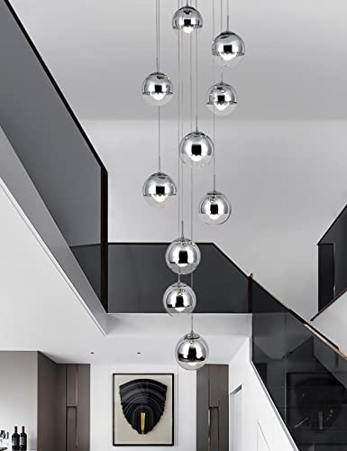LáMparas De ArañA 10 Bolas vidrio Cristal Modernas,LED Candelabro Lampara Techo,Lamparas Decorativa Colgantes De Escaleras Interior Para Salon,Comedor,Recibidor,Escalera caracol Iluminacion,plata
