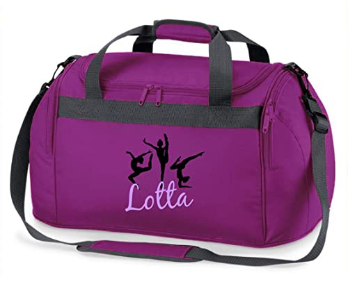 Borsa sportiva personalizzata e stampata con nome, ginnastica ritmica, borsa da viaggio per ragazze, con nome stampato, Viola, 54 x 28 x 26 cm