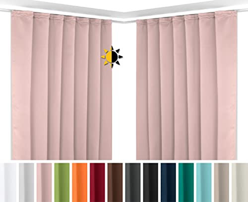 BEAUTEX 2er Set Kräuselband Verdunkelungsvorhang mit U-Band, Gardinen abdunkelnd und Blickdicht (B=300 cm, H=245 cm, Altrosa)