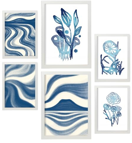 Nacnic Set da 6 Ancora natura Manifesti. In Abstract di fiori. Dipinti decorativi estetici per il tuo soggiorno, camera da letto, casa Dimensioni A4 e A3 con cornici bianche