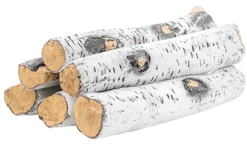 Skyflame 6 Piece Ceramic White Birch Wood Logs for Fire Pit Fireplace