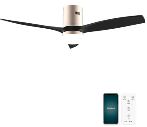 Cecotec - Deckenventilatoren mit Licht EnergySilence Aero 5600 Aqua IronBlack Connected, 132 cm, 40 W, LED 20W Licht, 3 Flügel, 6 Geschwindigkeiten, Timer, Winter/Sommer, Wi-Fi, Metallisch-Schmarz