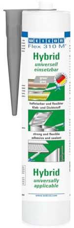 WEICON Flex 310 M Hybride, 310 ml, adhésif à base de polymère, adhère aux surfaces revêtues de poudre & galvanisées, gris