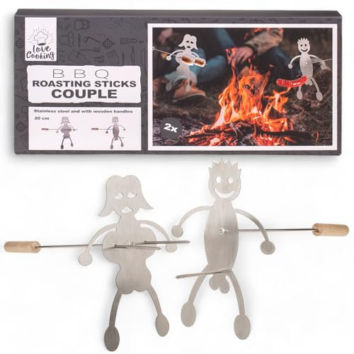 MIJOMA Lustiges Grillspieß-Set für Pärchen, Edelstahl mit Holzgriff, 20 cm, Perfektes Mitbringsel für Grillfans & Verliebte, BBQ-Zubehör