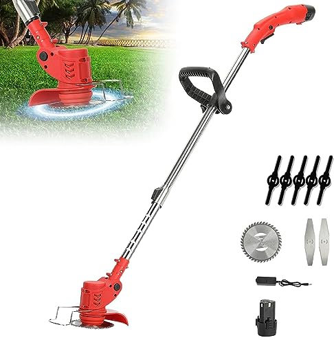 Desbrozadora eléctrica inalámbrica, 12 V, corte borde, con 1 batería y cargador de tamaño borde, con 3 tipos de cuchillas de borde de hierba inalámbrica. Mantenimiento del césped y las tierras