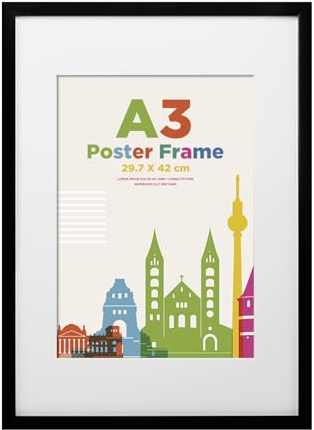 Egofine bildram A3 svart, A3-bildram med akrylglas och passepartout för foton, certifikatram för väggmontering, 29,7 x 42 cm affischram för foton, affischer, perfekt för hem, kontor