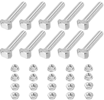 PATIKIL Tornillo de Cabeza Martillo T M5x25, 10 Pcs T Slot Drop In Bolt Hammer Head Bolts con 10 Pcs de Tuerca Hexagonal con Brida para Perfil de Aluminio Estándar Europeo de la Serie 2020