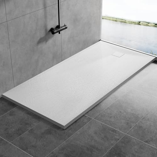 AQUARA Shower Trays, 1400 x 800mm SMC Slip-Resistance Shower Tray with Shower Waste. Stylish Walk in Base for Shower Enclosure, White