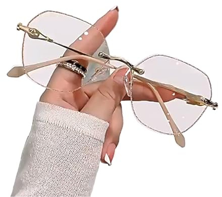 Genérico Gafas De Presbicia De Moda Para Mujer,gafas De Lectura Sin Marco HD Y Luz Anti-azul(Dorado,1.5)