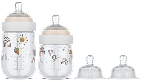 Mepal - Biberons Starterset Mio - Set de 3 - Anti-colique - Conception spiralée pour éviter les obstructions - Silicone de grade médical - 165 + 240 ml - Sunshine & Rainbow