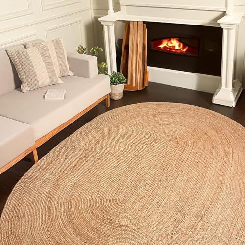 The Home Talk Jute Braided Boho Oval Rug Natural Jute,183x274cm(6x9 feet) Farmhouse Jute Area Rug, Artisanal Bohemian Handcrafted Home Décor, Perfect for Living Room, Bedroom, Dining Room and Study