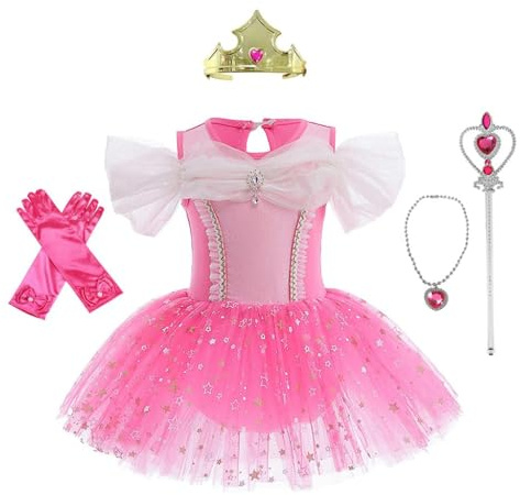 Lito Angels Princess Aurora Ballerina Costume Ballet Leotard with Tutu Dress with Accessories for Kids Girls, Fancy Dance Wear Outfit Age 6-7 Years (Tag Number 130)
