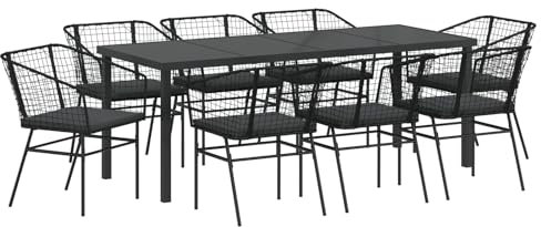vidaXL Set da Pranzo per Giardino 9 PCS Nero polyrattan, Giardino e Terrazza, Set Moderno da Pranzo, Mobili da Esterno, Rattan Elegante, Gruppo Estivo