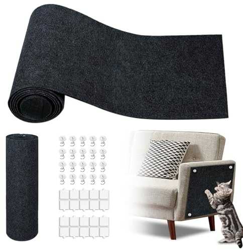 Cat Scratch Mat,118.5x17.4 Trimmable Self-Adhesive Cat Scratch Furniture Protector, Sticky Cat Scratcher Wall Mat, Covering Cats Tower, Couch Protector from Cats Claws (Dark Grey)