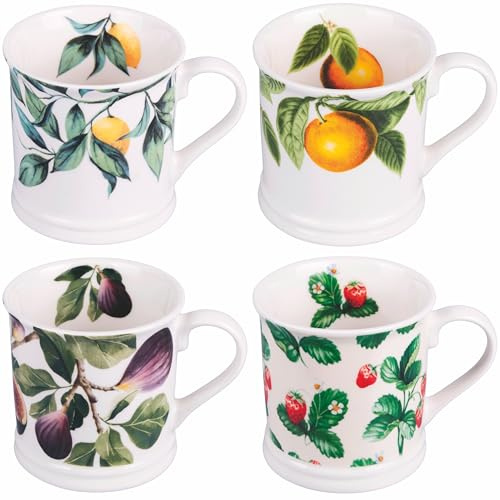 Set 4 Tazze in Porcellana 430 ml, Decoro Frutta, Fruit Life