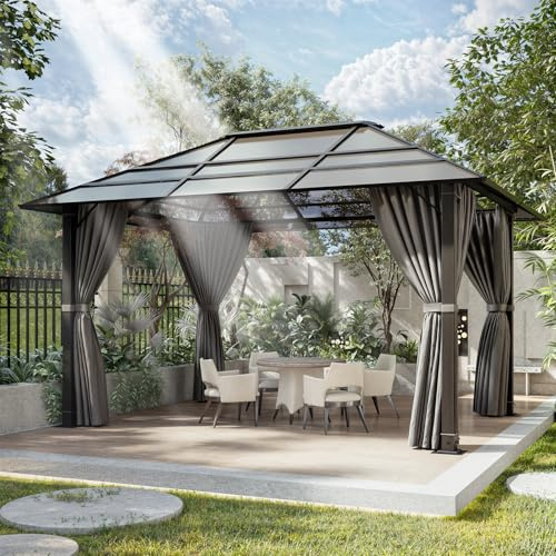 Devoko - Cenador de jardín de 3 x 4 cm, impermeable y estable, cenador de jardín al aire libre de aluminio, glorieta con techo fijo resistente a los rayos UV, para escenas exteriores, color gris