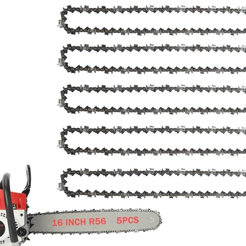 5 Pack Chainsaw Chain 16 Inch 3/8 LP Pitch .043 Gauge 56 Drive Links Fits Milwaukee, EGO Power+, DeWalt, Greenworks, Poulan, Craftsman, Echo and more