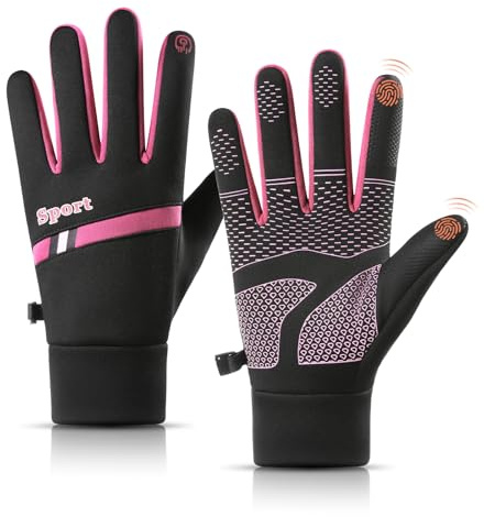 Winter Thermal Gloves Womens, Waterproof Touch Screen Warm Driving Gloves With Anti-Slip Silicone for Ladies Sport Cycling Running Walking Biking Hiking (Rose)