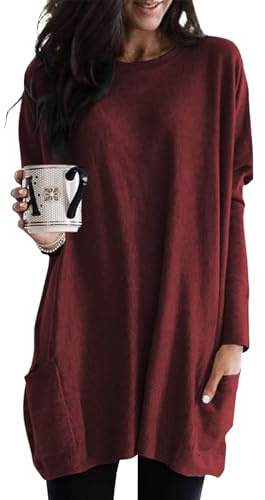Blouses for Women UK Ladies Blouses & Shirts Autumn Going Out Jumper Oversized Long Shirt Tunic Tops for Women UK Beauty Tunic Tops for Leggings UK Long Jumpers to Wear 4 Deep Red M