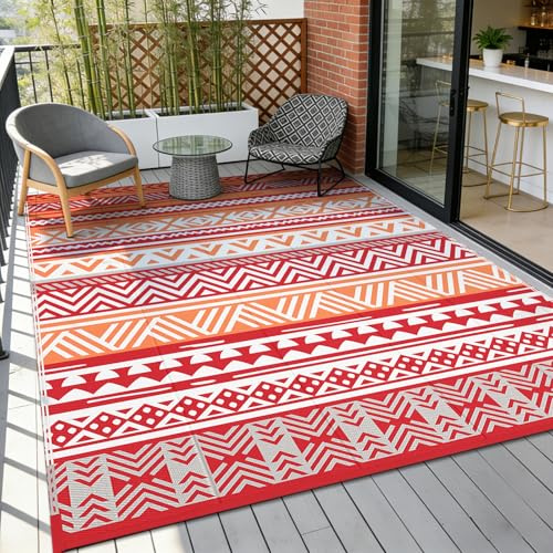 Enyhom Extra stor utomhusmatta vattentät, 240 x 300 cm, UV-beständig, vändbar trädgårdsmatta, lätt att rengöra, vikbara uteplatsmattor i plast för camping, däck, picknick, bakgård, husbil, orange