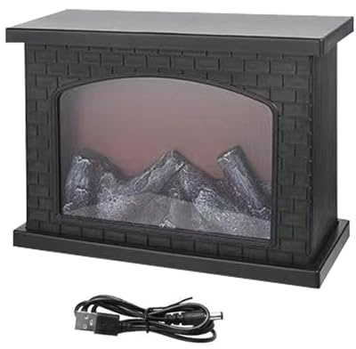 Flameless Fire Lamp - LED Fireplace Lantern, USB Rechargeable Battery Powered, Realistic Flickering Flame | Decorative Tabletop Light for Outdoor Patio Garden Balcony Camping Christmas Home Décor