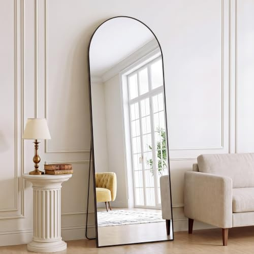 XRAMFY Full Length Mirror 161x52 cm,Arched Full Body Mirror with Stand Floor Length Mirrors Made of Tempered Glass Hanging or Leaning Against Wall for Bedroom, Entryway, Living Room, Black