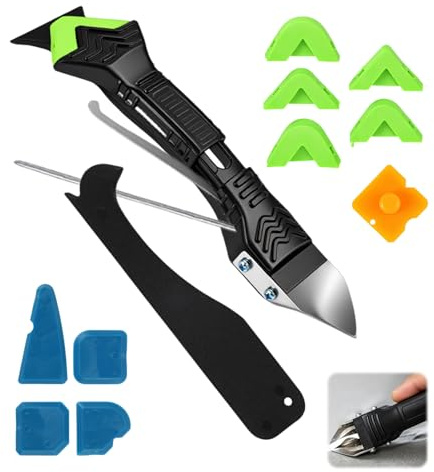 Outil De Calfeutrage 5 En 1 En Silicone,Grattoir à Joints Avec Lames,6 Tampons En Silicone Remplaçables,Outil Joint Silicone,Kit De Finition Pour Retrait De Mastic,Cuisine,Salle De Bain,Fenêtres