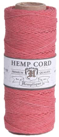 Hemptique 100% Hemp Cord Spool - 62.5 Meter Hemp String - Made with Love - No. 20 ~ 1mm Cord Thread for Jewelry Making, Macrame, Scrapbooking, DIY, & More - Sunset Coral