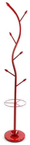 Versa Derby minimalistiskt garderobsställ för entrén, med 9 krokar för kläder eller väskor för hallen, mått (H x L x B) 185 x 30 x 30 cm, metall, färg: röd