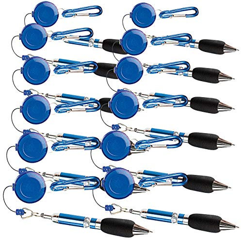 PEARL Stifte: 12er-Set Pen-Rewinder mit Karabiner-Haken und Gürtelclip, 60 cm Leine (Kugelschreiber mit Aufroller, Kugelschreiber mit Rewinder, Schlüsselringe)