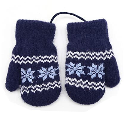 0-2Y barn tjocka mjuka termiska hängande halshandskar vinter varm söt liten snöflinga teckna vantar fulla fingerhandskar med snöre för baby spädbarn barn småbarn flickor pojkar, Marinblått Xsp, M