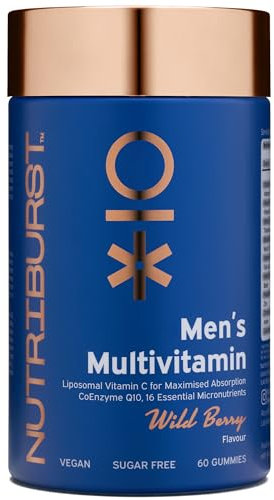 Nutriburst Men’s Multivitamin - Immune System & Mental Performance - Contains 16 Micronutrients; B2, B3, B5, B6, B12, A, C, D - Vegan Sugar Free Supplement - 60 Berry Gummies - 1 Month Supply