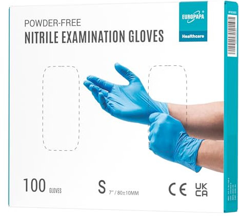 EUROPAPA® Lot de 100 gants jetables en nitrile sans poudre, sans latex, non stériles, sans latex, non stériles, sans latex, gloves disposibles (S, bleu)