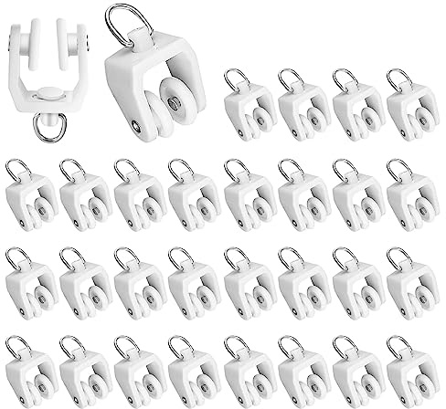 Lot de 30 rails de rideaux en plastique à double roulettes pour fenêtres, douche, camping-car, blanc