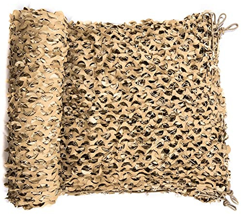 CamoSystems Premium Series Camouflage Military Spec Net with Mesh Netting Attached, Small, 9'10 x 9'10, Desert - Light Tan/Tan