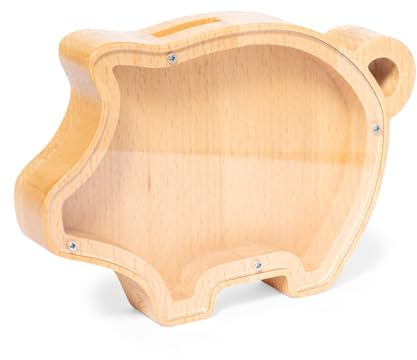 Hucha Cerdito Madera y Metacrilato. Hucha Monedas diseño Cerdito (17.5 x 12.5 x 3 cm)