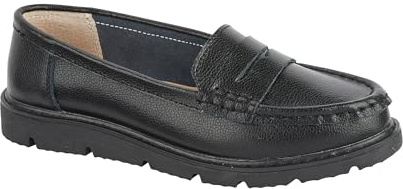 Jo & Joe Women’s Real Suede Leather Penny Loafer Comfortable Smart/Casual Flat Slip-on Boat Shoe in Sizes 4-8 (Black Leather, UK Footwear Size System, Adult, Women, Numeric, Medium, 7)