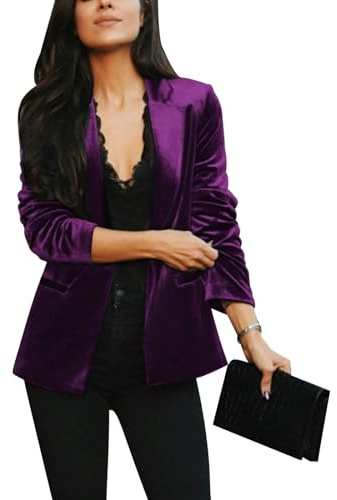 MINTLIMIT Blazers for Women Business Casual Long Sleeve Notched Lapel Blazer Formal Events Work Office Velvet Coat,M,Purple