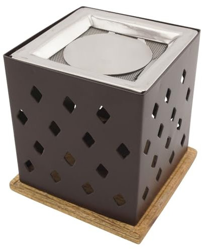 Incenso Arvin in metallo e legno, altezza 10 cm, con filtro quadrato in acciaio inox e disco in metallo, ideale per incenso ed erbe aromatiche