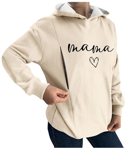 Dasongff Top Allattamento Donna Manica Lunga e Stampa Top Incinta Cerniera Sulle Lati Maglione Allattamento Donna Felpa Cappuccio Portafoglio Allattamento Pullover Maternità