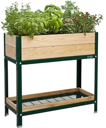 MI HUERTO URBAN Jardinera Elevada Madera con Bandeja Recoge Aguas | Estructura Metálica | Mesa Cultivar Plantas Terraza Jardín Balcón Exterior | Verde | HUERTO Alto - 90x40x90 cm