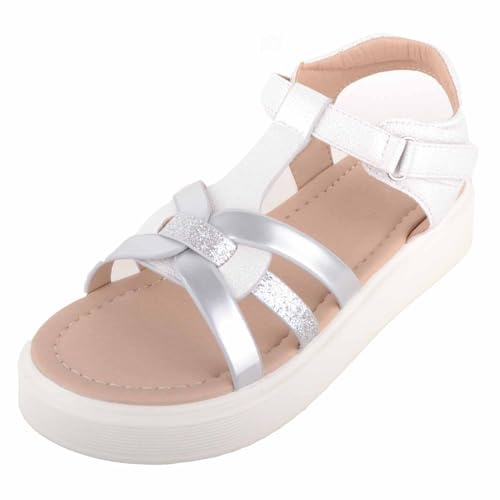 ABSOLUTE FOOTWEAR Sandalias de verano ligeras estilo gladiador con purpurina para niños y niñas, blanco y plateado, 34 EU