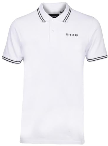 Firetrap Mens Polo Shirt Cotton Short Sleeve Tipping Collar Tshirts White L