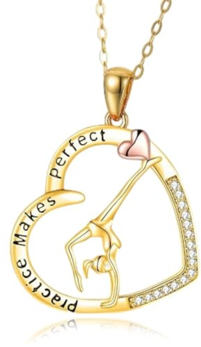 MYGLOAR Gioielli Catena in Argento 925 Pregiato, Collana Ginnastica, Collana con Ciondolo Ginnastica a Forma di Cuore in Argento Sterling 925, Regalo a Tema Ballerina Gioielli Sportivi per Donne (Oro)
