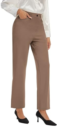 Desol Pantalones de traje de mujer elegantes pantalones largos de cintura alta pantalones rectos con bolsillos pierna ancha Lounge Palazzo Pantalones, caqui, M