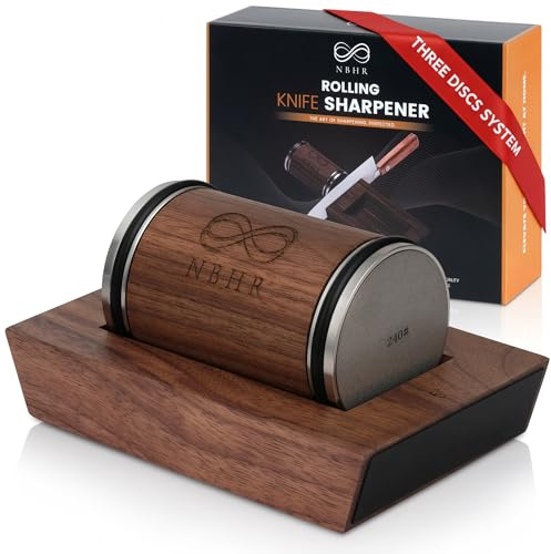 Rolling Knife Sharpener by NBHR – 15 & 20 Degrees Dual Angle magnetic knife sharpener kit for kitchen & chef knives, Perfect Kitchen Gift