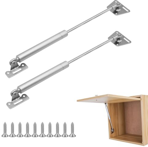 2 Pack Gas Struts,Soft Close Hinges,100N Soft Close Dampers,Slow Down Lift Stay Support,Gas Strut Hinge for Kitchen Cabinet Hinges Cupboard Door Toy Box, Heavy Duty Lid, Silver Electroplating