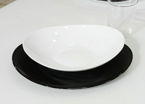 Servizio Piatti per 6 Persone, in vetro, 18 pezzi per Lavastoviglie Ovale Lucido (Bianco e Nero, 6 persone)